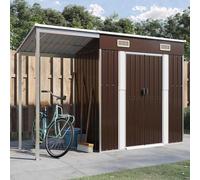 Garden Shed 277x107x181cm Brown Galvanised Steel Outdoor Storage with Roof Plus