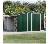 Garden Shed 277x93x179cm Green Galvanised Steel with Firewood Rack & Gate Corner