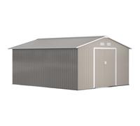 Garden Shed 340x386x200cm Light Grey Steel Double Door Large Sloped Roof Toolbox