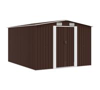 Garden Shed Brown 257x298x178cm Galvanised Steel Double Sliding Doors 80x154cm.