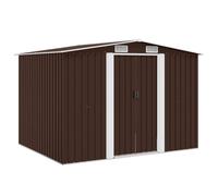 Garden Shed Brown Galvanised Steel 257x205x178cm Double Sliding Door Vents Frame