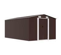 Garden Shed Brown Galvanised Steel 257x392x181cm Double Sliding Doors Ventilated