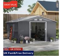 Outsunny Outdoor Garden Storage Shed W/2 Doors Galvanised Metal In Grey Grey