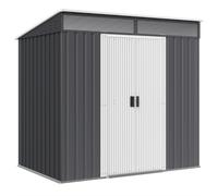 Garden Shed Galvanised Steel 195x122x181.5cm Charcoal Grey Lockable Door 2 Hooks