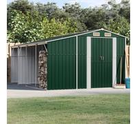 Garden Shed Galvanised Steel 277 x 365.5 x 179 cm Weatherproof Lockable with Ventilation Ideal for Tools, Bicycle Garage, Outdoor Storage Space, Green