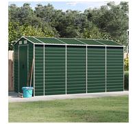 Garden Shed Green 191x385x198cm Galvanised Steel Tool Storage 80x170cm Gate Roof