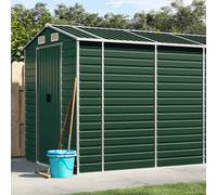 Garden Shed Green Galvanised Steel 191x640x198cm Gate 80x170cm Corner Protector