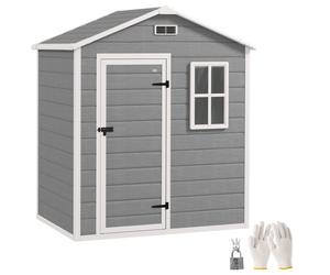 Garden Shed Grey 182x121x200cm PP Resin/Aluminium 12mm Wood-Effect Window Vents