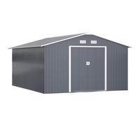 Garden Shed Grey 340x386x200cm Galvanised Steel 13x11ft Foundation Ventilations