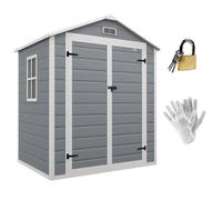 Garden Shed Grey Aluminium/PP 183x134x210cm Lockable Double Doors Peaked 6'x4.5'