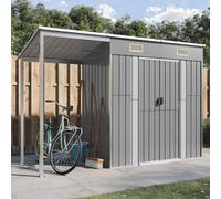 Garden Shed Light Grey Galvanised Steel 277x107x181cm Tool Storage Extended Roof [EEK: D]
