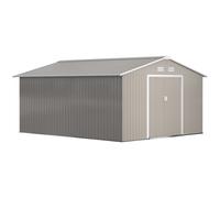 Outsunny Garden Shed 13 x 11ft, Galvanised Metal, 2 Doors, Foundation Kit & Vents, Light Grey