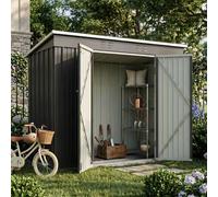 Garden Shed Pent Roof 4X8FT Metal Free Foundation Base Storage House Grey