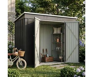 Garden Shed Pent Roof 4X8FT Metal Free Foundation Base Storage House Grey