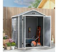 Outsunny Garden Shed 6'x4.5' Plastic Tool Storage House w/ Lockable Double Doors, Grey
