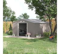 Outsunny 13 X 11ft Outdoor Garden Storage Shed w/2 Doors Galvanised Metal Grey