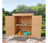 Garden Shed Storage Wooden Chest Double Doors Shelf Hinged Roof Patio