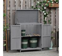 Garden Shed Storage Wooden Chest Double Doors Shelf Hinged Roof Patio