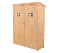 Outsunny Wooden Garden Shed Tool Storage Cabinet Double Door Shelf Natural Wood