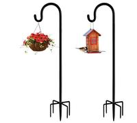 Garden Shepherd Hook Outdoor with 5 Prong Base, Bird Feeder Pole Hanger Holder Stand, Adjustable Heavy Duty Solar Light Plant Lantern Hanger Holder, Wedding Decor Black