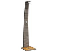 Garden Shower Grey Poly Rattan with Acacia Wood Slatted Base 55 x 60 x 224 cm Freestanding Powder-Coated Steel Frame for Garden Pool Whirlpool Swimming Pool with Rotating Shower Jet
