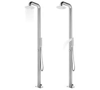 Garden Shower Stainless Steel with Grey Base Plate 230 cm Height, Weather-Resistant for Garden Pool and Swimming Pools, Includes Hand Shower and Shower Head