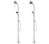 Garden Shower with Grey Base Plate 220 cm Aluminium, Stainless Steel and WPC, Includes Hand Shower, Ideal for Garden Pool, Swimming Pool, Hot Tub and Above Ground Pool