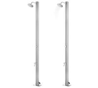 Garden Shower with Grey Base Plate Made of Stainless Steel 220 cm Height, WPC Base Plate 110 x 62 cm for Garden Pool and Swimming Pools, Includes Foot Wash Tap and Mounting Accessories, Weatherproof