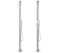 Garden Shower with Grey Stainless Steel Base Plate, 225 cm Height, Weather-Resistant for Garden Pool and Hot Tub, with Waterfall Head Shower, Hand Shower and Mounting Accessories