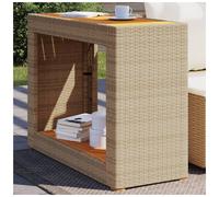 Garden Side Table Beige 100x40x75 cm PE Rattan Acacia Wood Top Weatherproof Eco