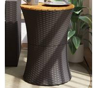 vidaXL Garden Side Table Drum Shape Black Poly Rattan and Solid Wood