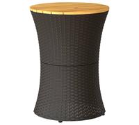 Garden Side Table Drum Shape Outdoor Patio Coffee Table Poly Rattan & Solid Wood