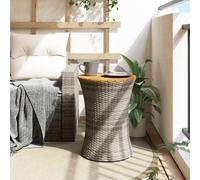 Garden Side Table Drum Shape Outdoor Patio Coffee Table Poly Rattan & Solid Wood