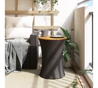 Garden Side Table Drum Shape Outdoor Patio Coffee Table Poly Rattan & Solid Wood