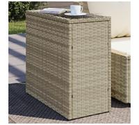 Garden Side Table Light Grey PE Rattan Coated Steel Tempered Glass 58x27.5x55cm