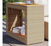Garden Side Table with Wooden Top Beige 100x40x75 cm Poly Rattan