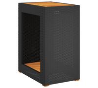 Outdoor Coffee Table, Rattan Side Table with Wooden Top for Patio Garden