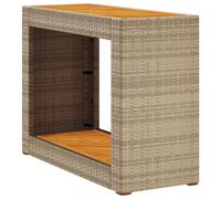 vidaXL Garden Side Table with Wooden Top Patio Dining Table Black Poly Rattan