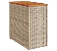 vidaXL Garden Side Table with Wooden Top Coffee Dining Table Beige Poly Rattan