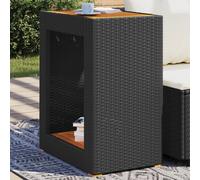 Garden Side Table With Wooden Top Poly Rattan