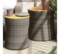 Garden Side Tables with Wooden Top Outdoor Table 2 pcs Poly Rattan vidaXL