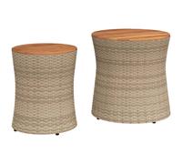 Garden Side Tables with Wooden Top Outdoor Table 2 pcs Poly Rattan vidaXL