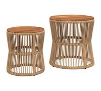 vidaXL Garden Side Tables with Wooden Top 2 pcs Dining Table Black Poly Rattan