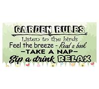 Garden Sign | Metal Signs Tin Wall Hanging Plaques | Gardening Accessories for Shed Man Cave | Friendship Gifts for Him Her Friends | 2 Sizes 400mm x 200mm and 200mm x 100mm - Garden Rules