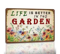 Garden Sign Vintage Gardening Metal Sign Life Is Better In The Garden Rustic Decor Funny Outdoor Gardening Metal Signs Botanical Wall Decorative 8×12 Inch