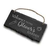 Garden Signs and Plaques Outdoor Engraved Slate Hanging Accessories House Plaque Sign Shed Sign Personalised Gardener Decorations Gift Family with Any Text for Outside (Garden 2)
