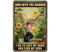 Garden Signs for Outside - 'And Into The Garden I Go To Lost My Mind And Find My Soul' Metal Tin Signs, Funny Decor Gifts for Women Plant Lovers 8x12in