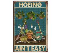 garden signs, garden signs and plaques for outside, garden plaques for outside, DWUENT HOEING AIN'T EASY Metal Tin Sign Vintage Garden Decor with Plant Tools Art for Outdoor Indoor Wall Decoration