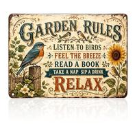 Garden Signs Vintage Metal Sign for Outside, Rustic Robin Tin Sign Garden Plaques Wall Decor for Fence Patio Porch Yard, Weatherproof Outdoor Wall Art, Gardening Gifts for Women, Men, Housewarming