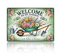 Garden Signs, Welcome to My Garden Metal Plaques for Outside, Vintage Wall Art Hanging Iron Painting, Gardening Gifts for Gardening Lovers and Yard Outdoor Decor, 11.81×7.87in
